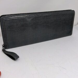 Neiman Marcus Tie Zip Around Long Travel Gray Clutch